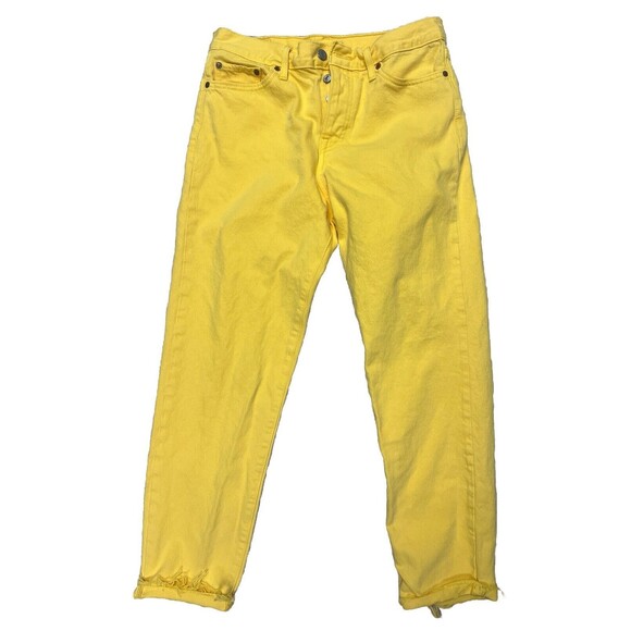 Levi Strauss Levi's Wmn's 29 Yellow Button Fly Cuffed Crop Jeans Raw Hem - Picture 1 of 8